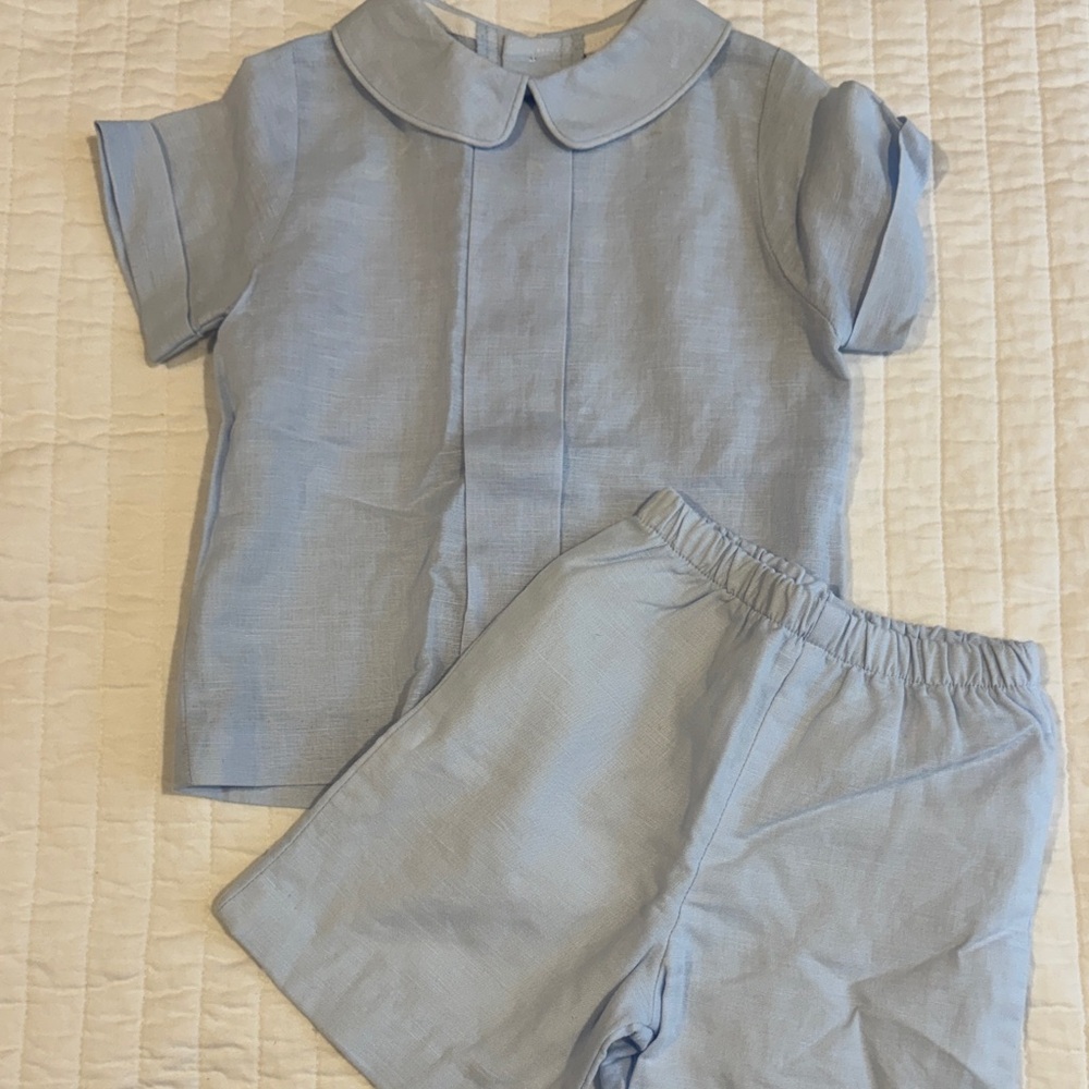 Kids Blue Linen Matching Set